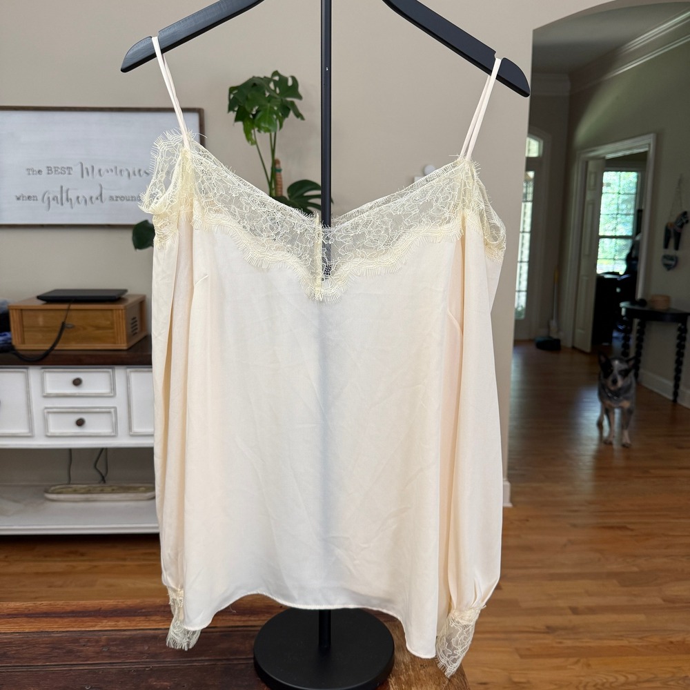 Sugar Lips Cream Cold Shoulder Lace Trim Blouse Medium Romantic Date Night